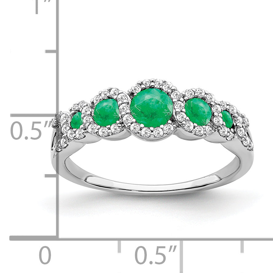 14k White Gold Created Emerald and Diamond Ring