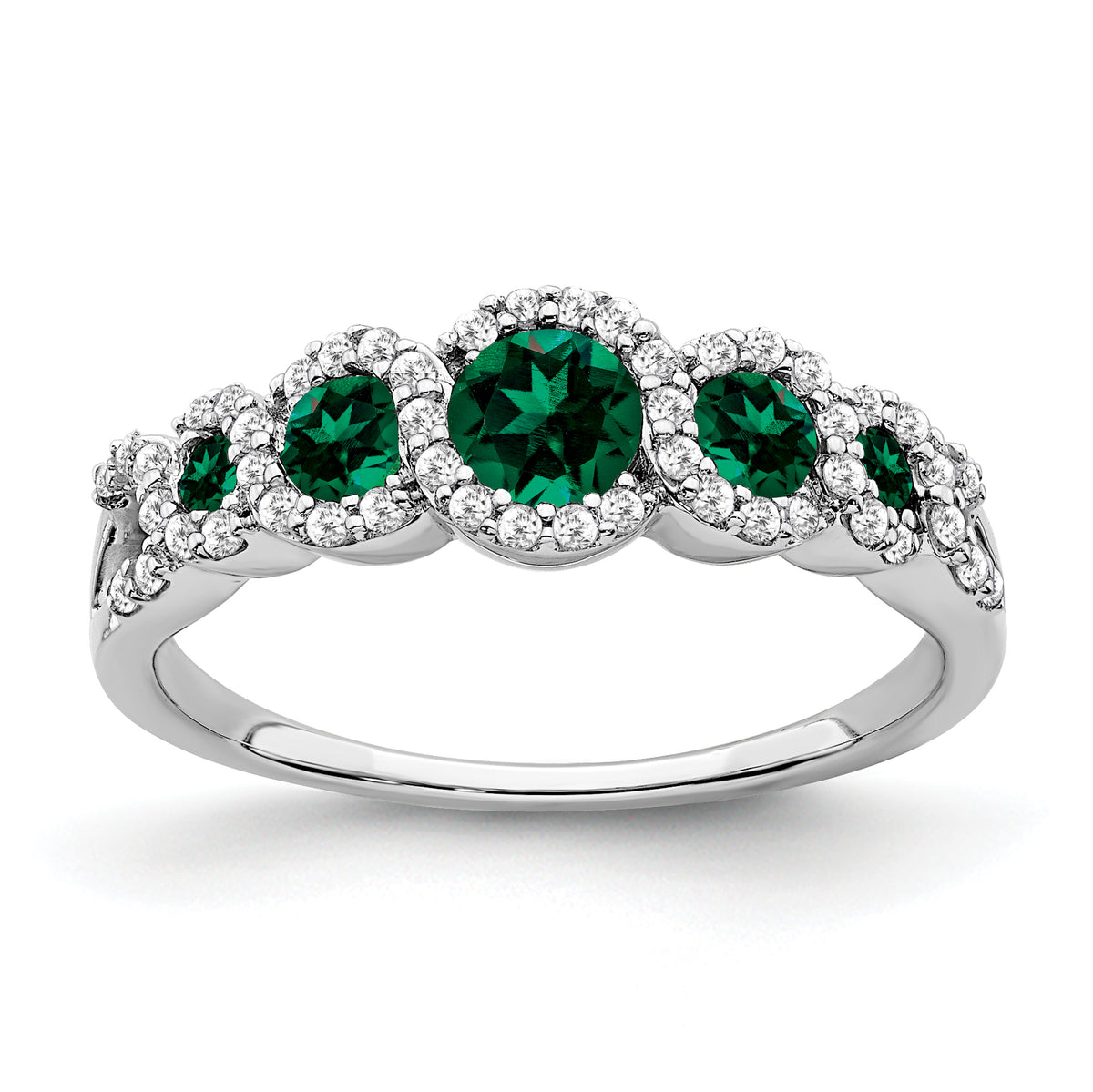 14k White Gold Created Emerald and Diamond Ring
