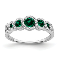 14k White Gold Created Emerald and Diamond Ring