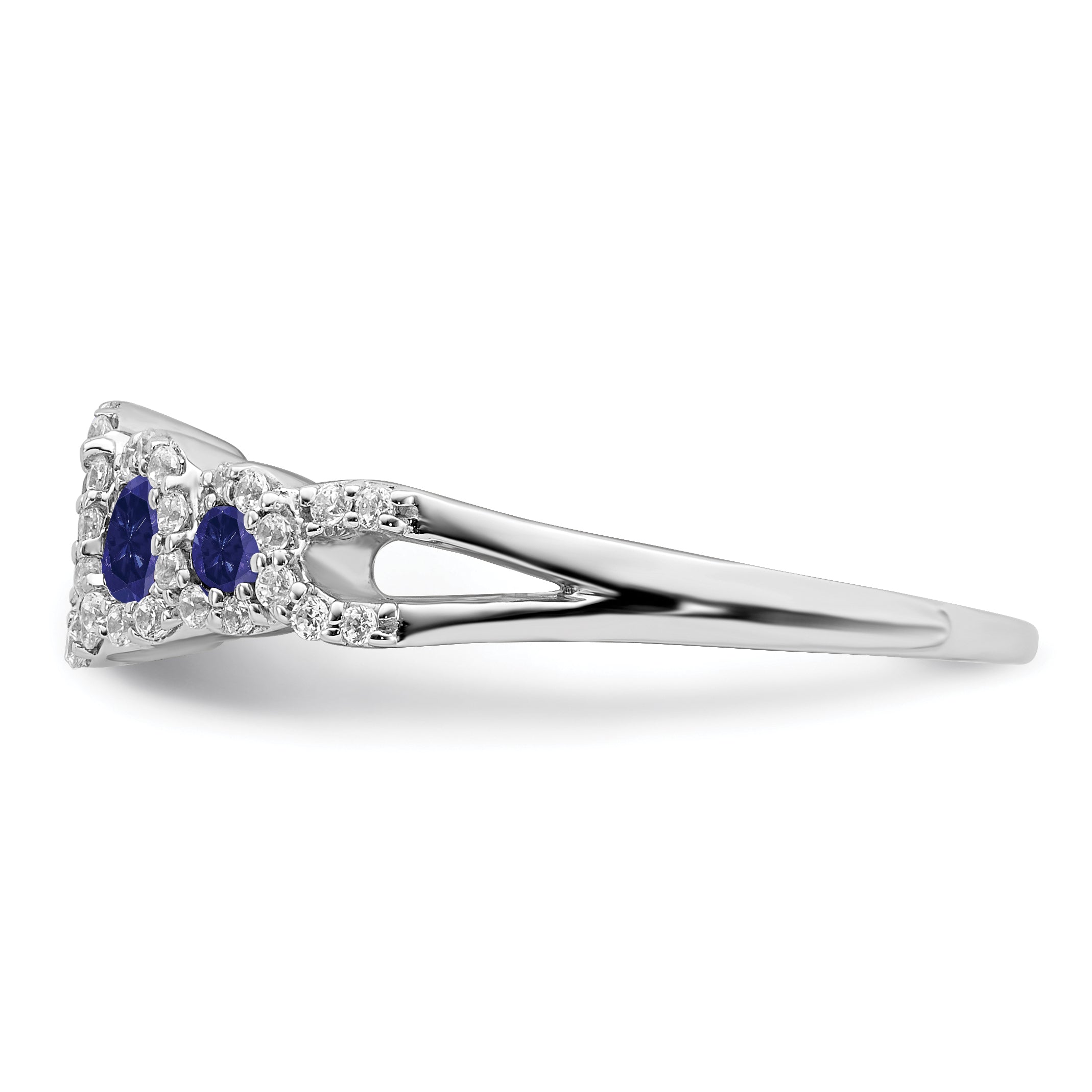14k White Gold Created Sapphire and Diamond Ring