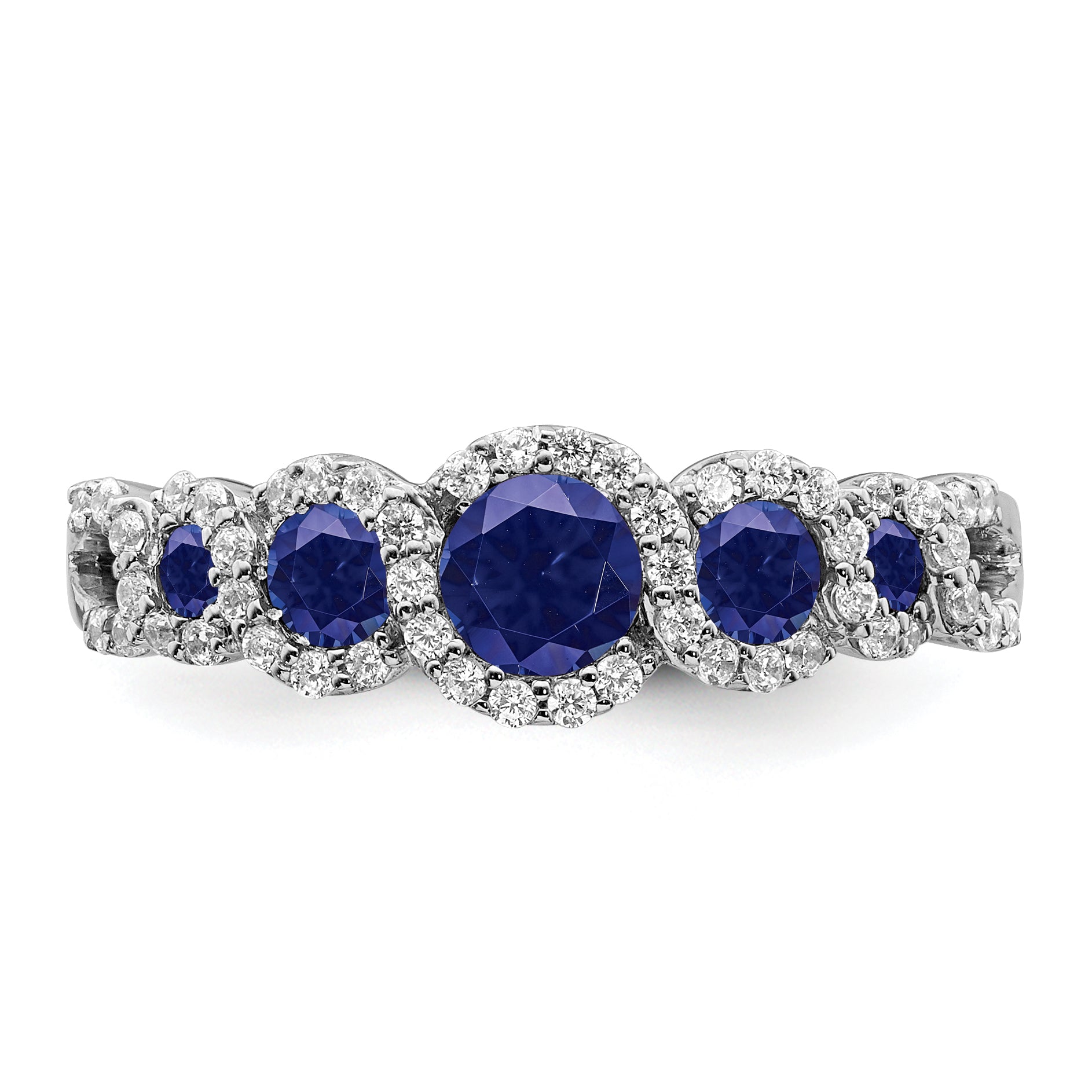14k White Gold Created Sapphire and Diamond Ring