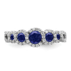 14k White Gold Created Sapphire and Diamond Ring