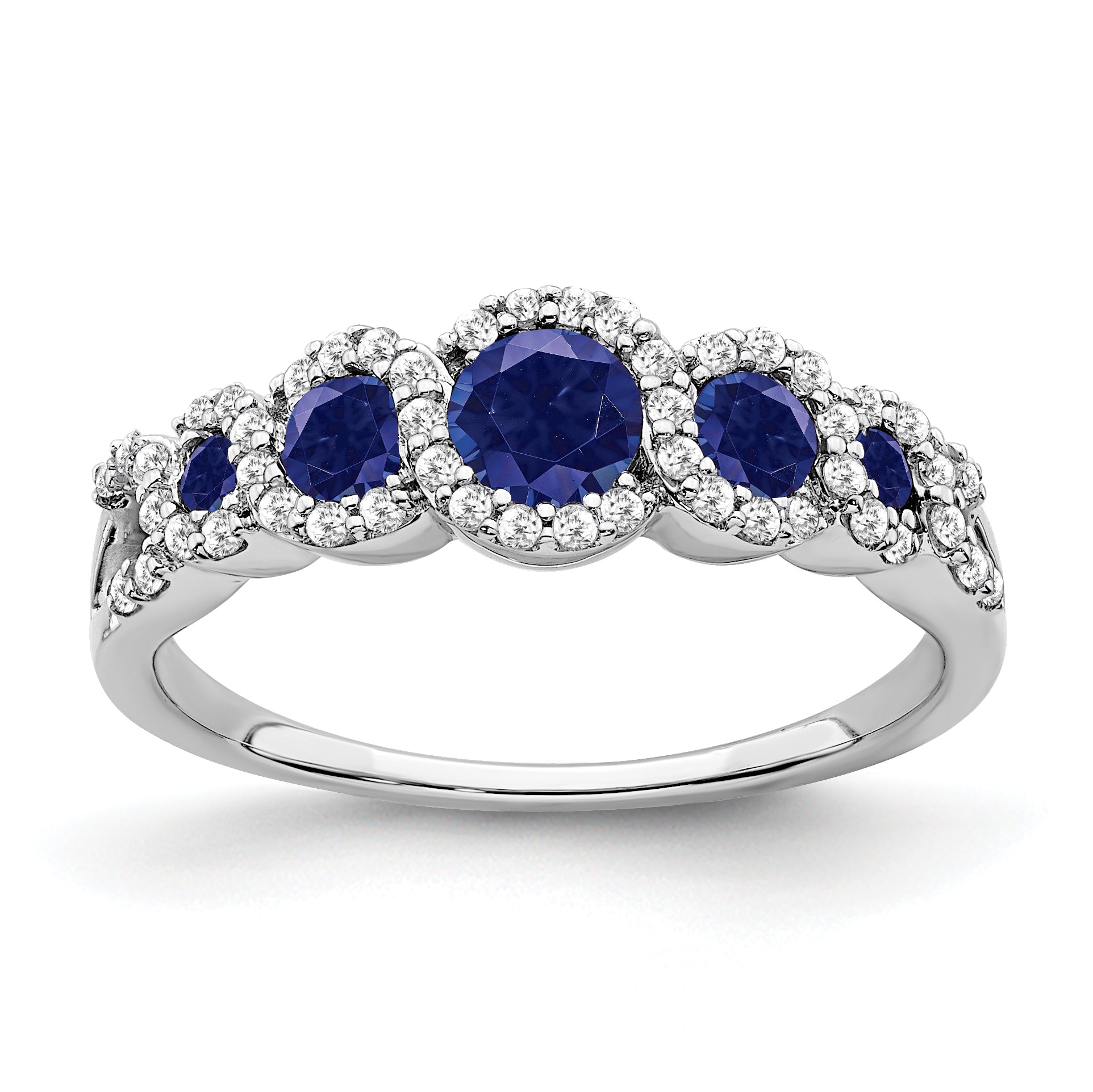 14k White Gold Created Sapphire and Diamond Ring Main image