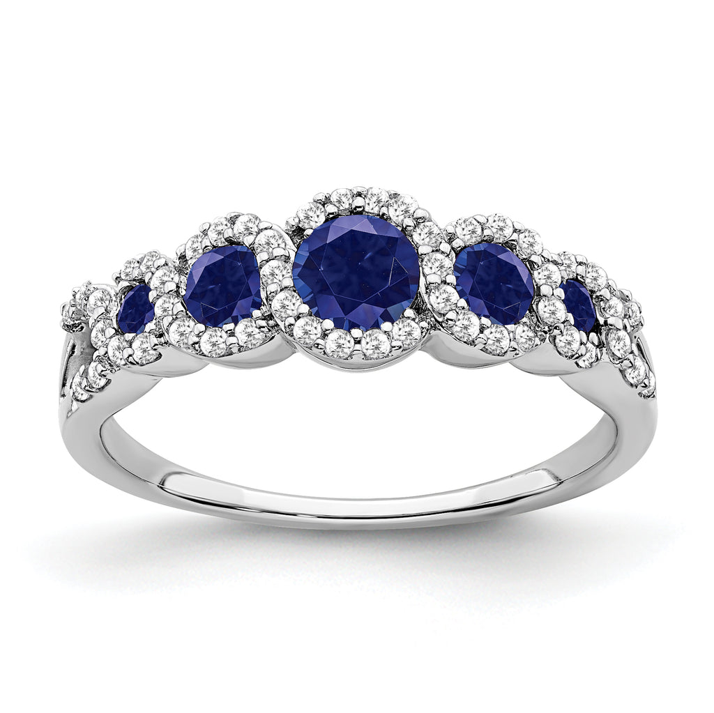 14k White Gold Created Sapphire and Diamond Ring