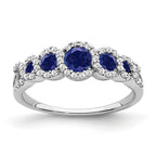 14k White Gold Created Sapphire and Diamond Ring