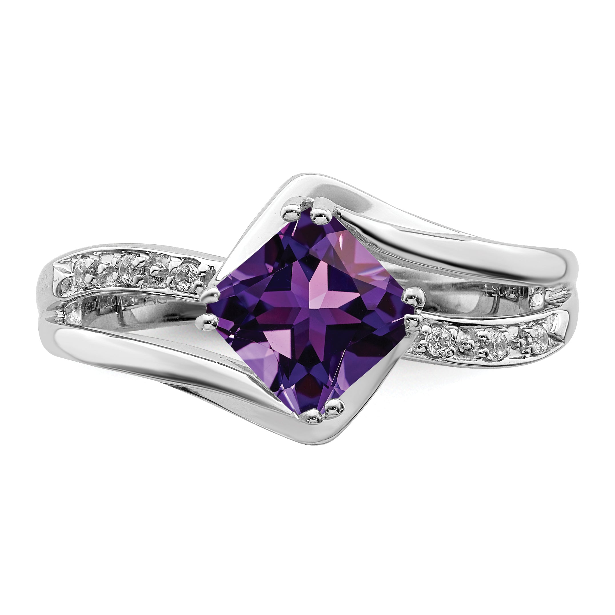 14k White Gold Amethyst and Diamond Ring