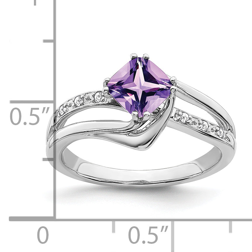 14k White Gold Amethyst and Diamond Ring