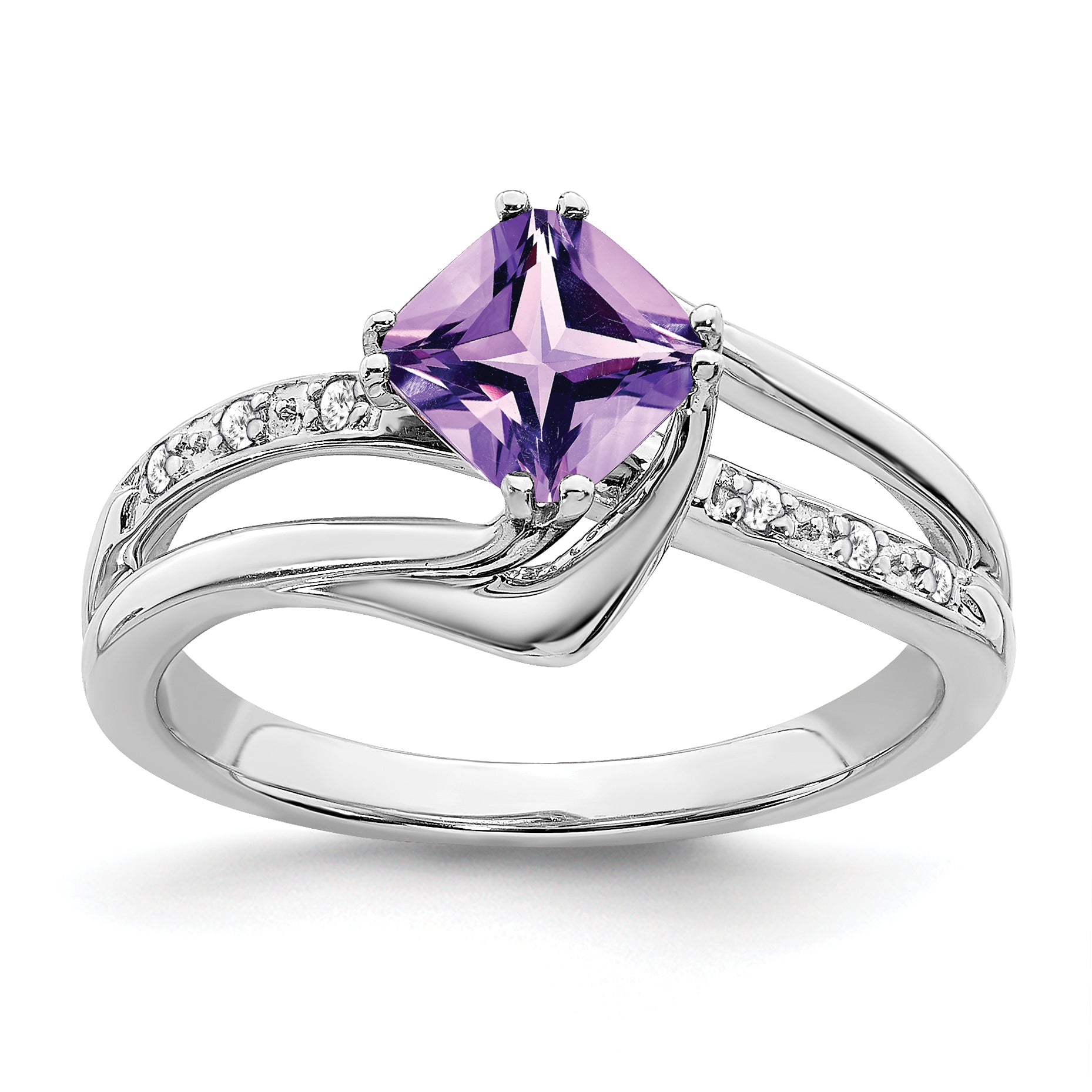 14k White Gold Amethyst and Diamond Ring Main image