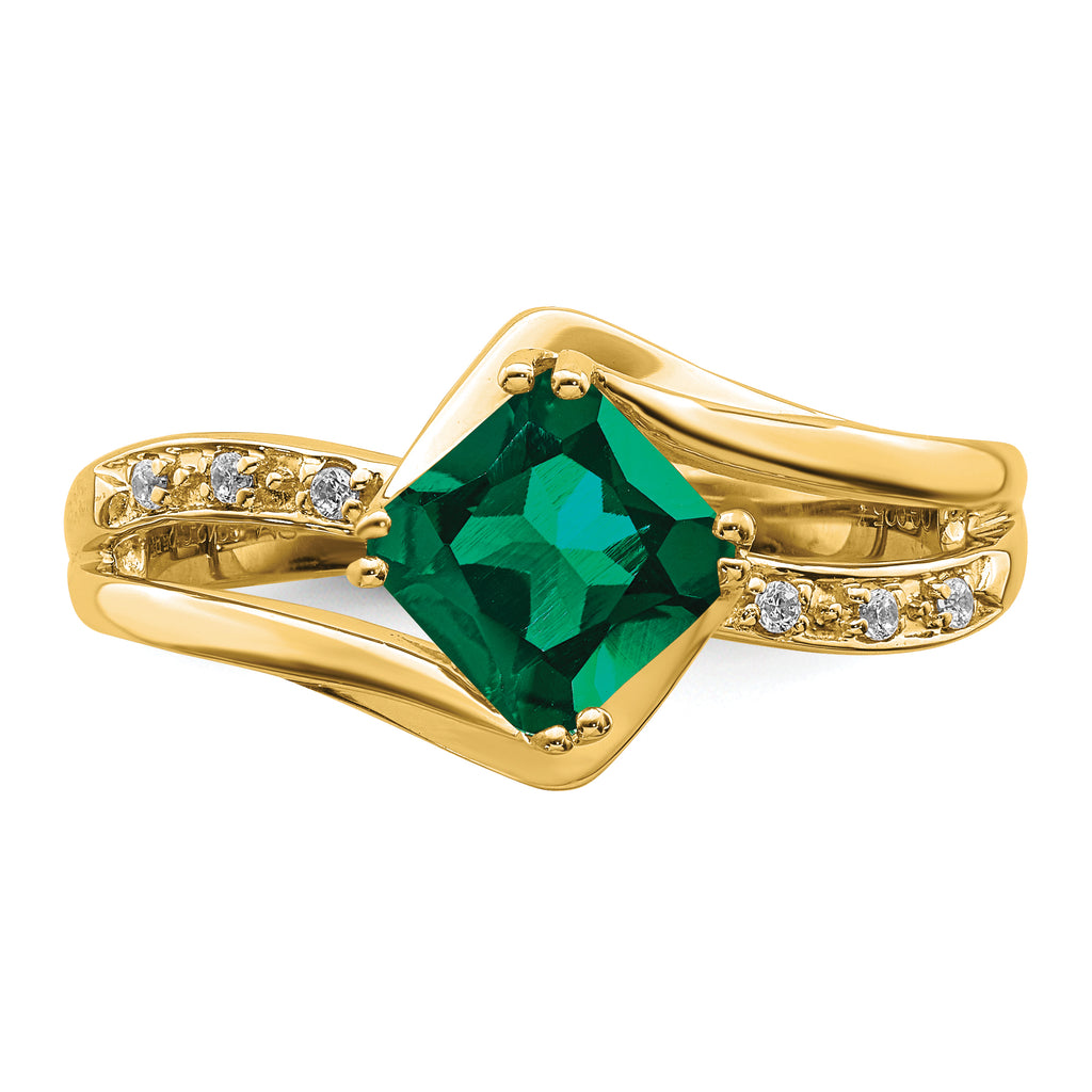 14k Created Emerald and Diamond Ring