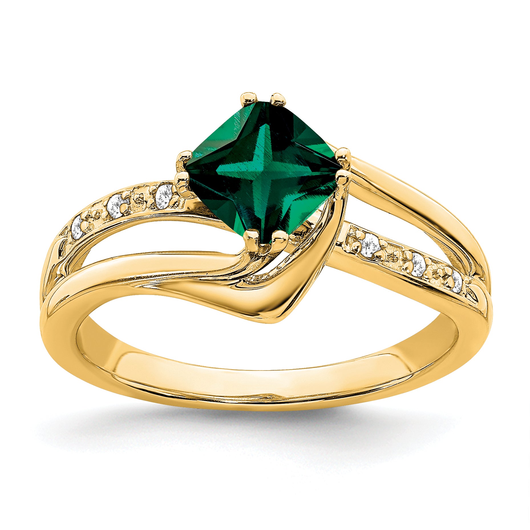 14k Created Emerald and Diamond Ring Main image