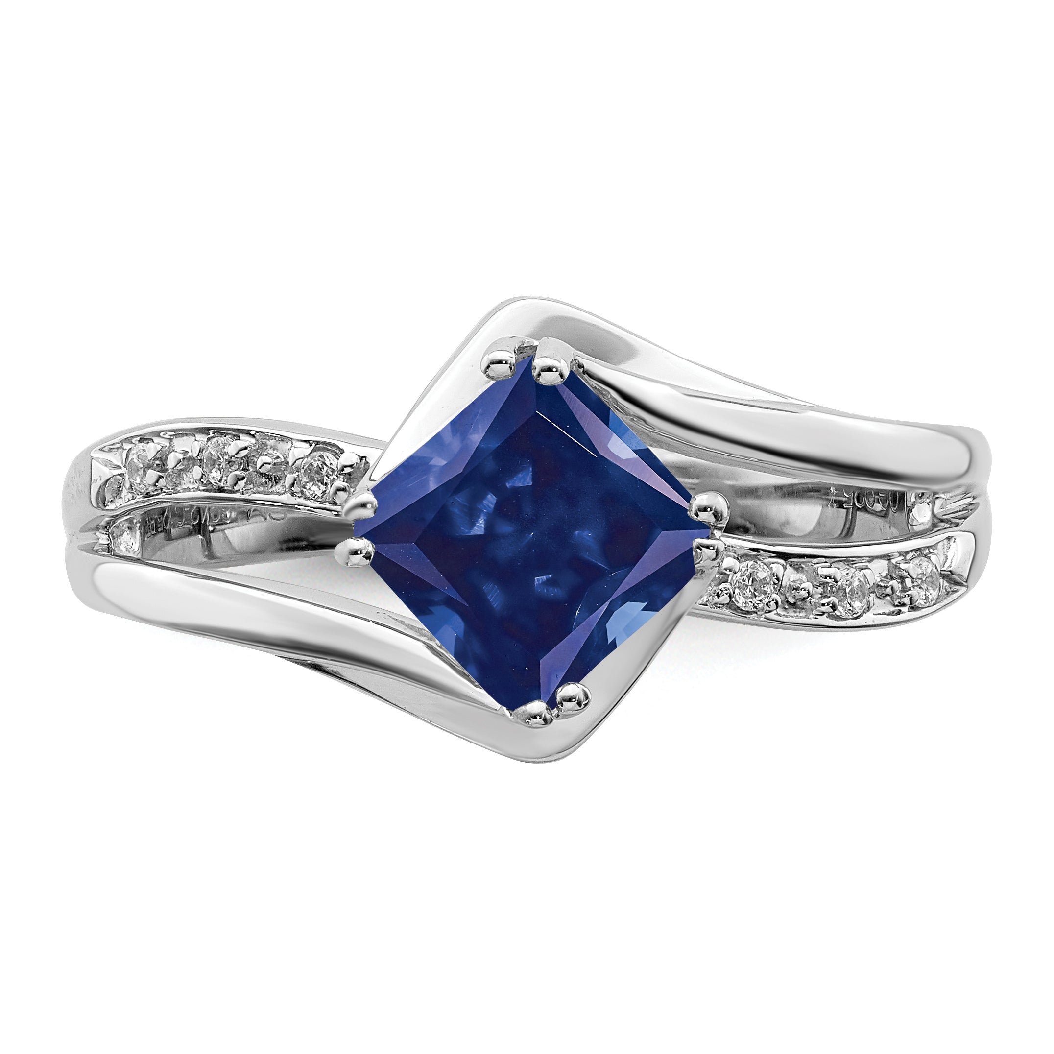 14k White Gold Created Sapphire and Diamond Ring