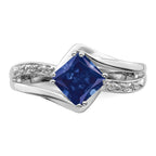 14k White Gold Created Sapphire and Diamond Ring