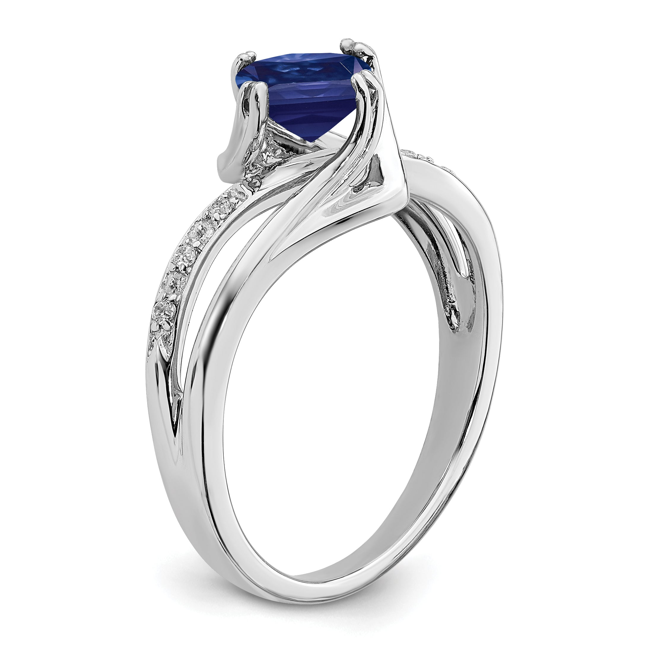 14k White Gold Created Sapphire and Diamond Ring