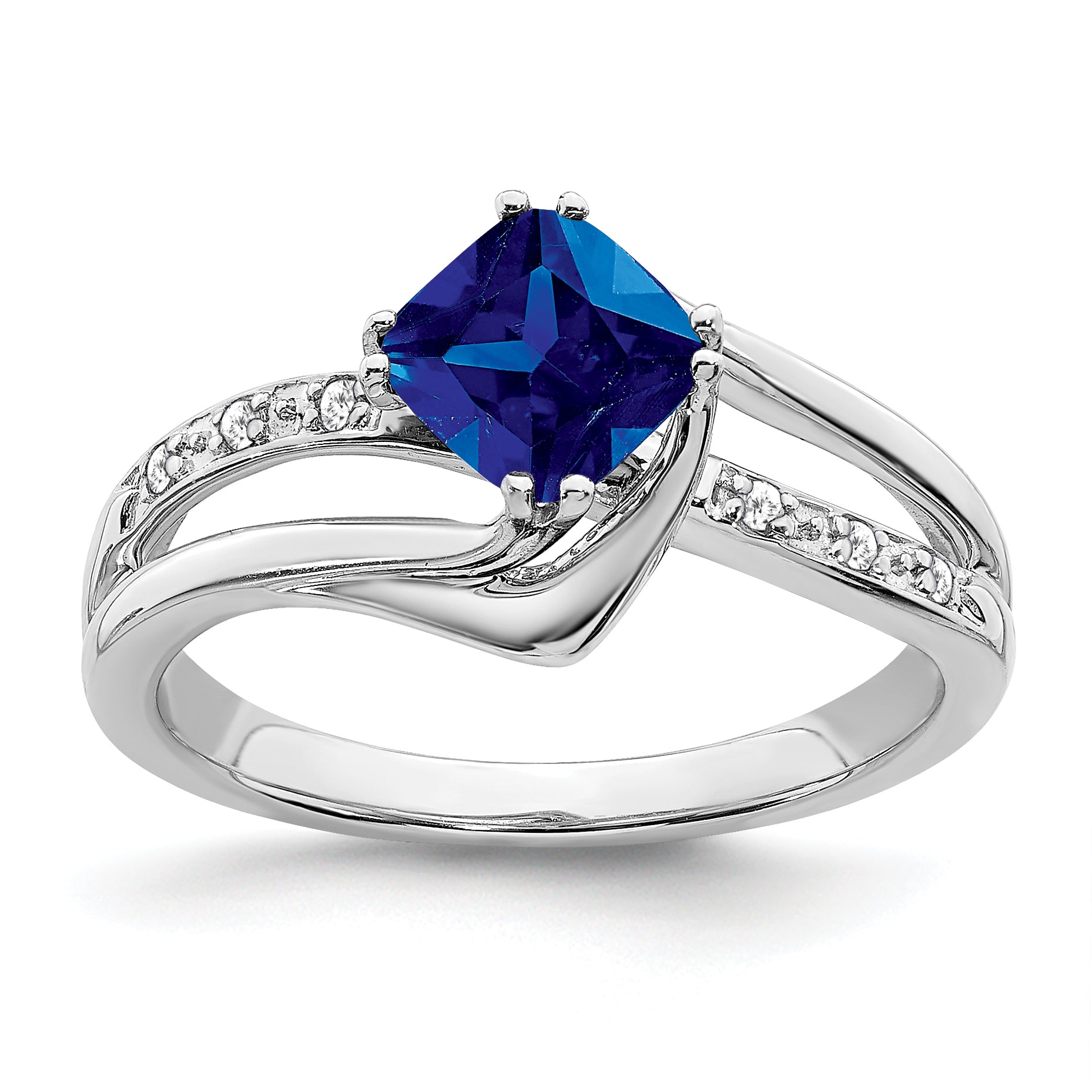14k White Gold Created Sapphire and Diamond Ring Main image