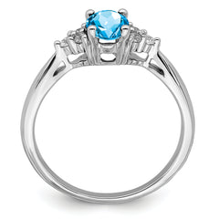 14k White Gold Blue Topaz and Diamond Ring