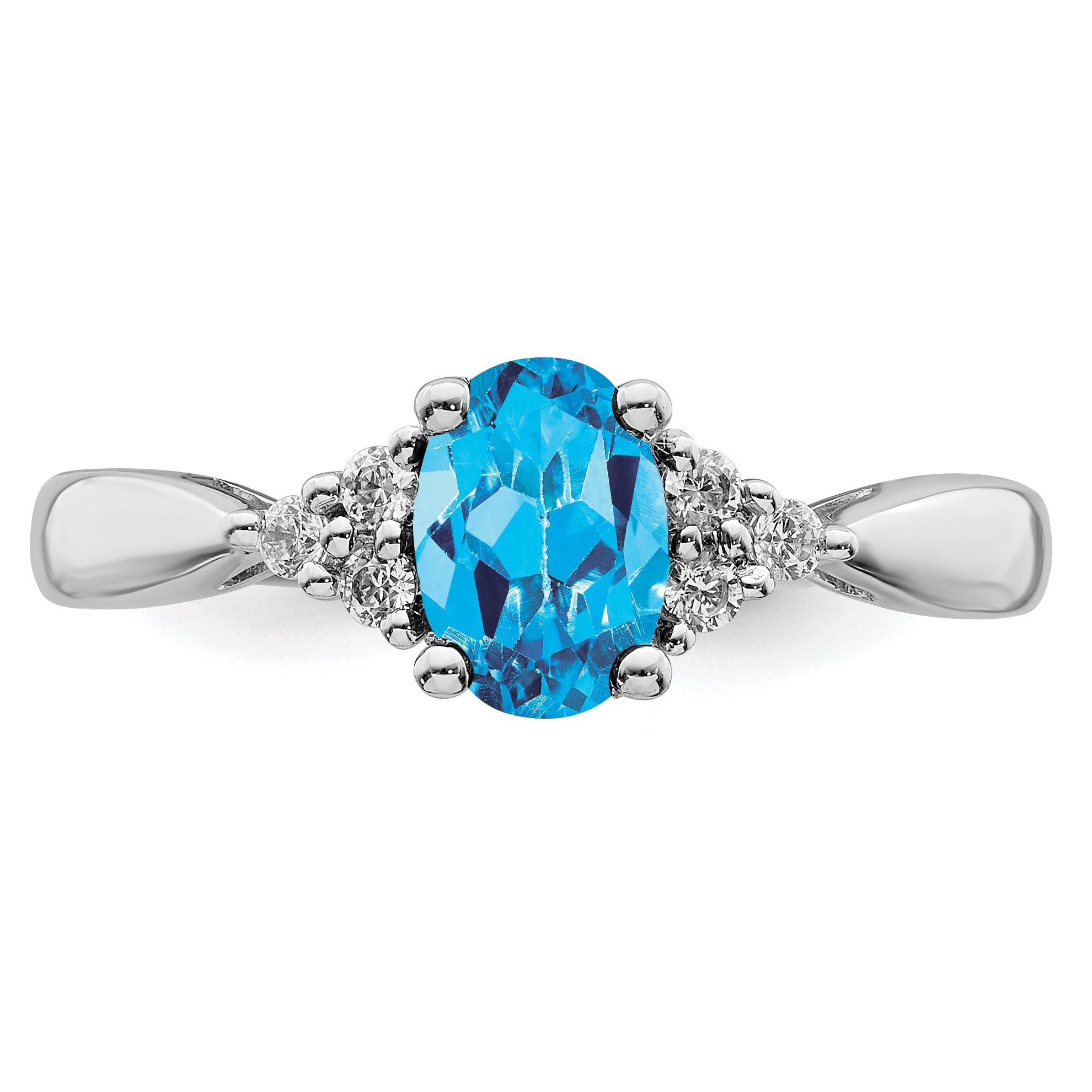 14k White Gold Blue Topaz and Diamond Ring
