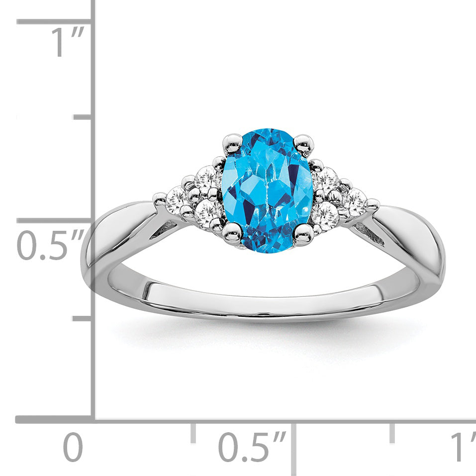 14k White Gold Blue Topaz and Diamond Ring