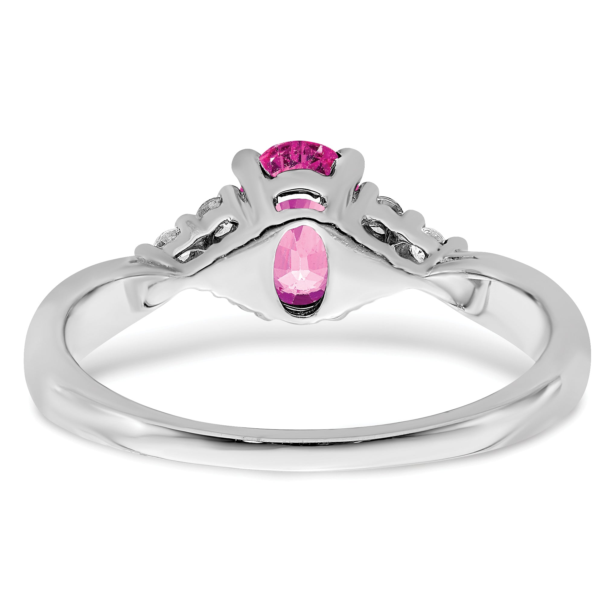 14k White Gold Created Pink Sapphire and Diamond Ring