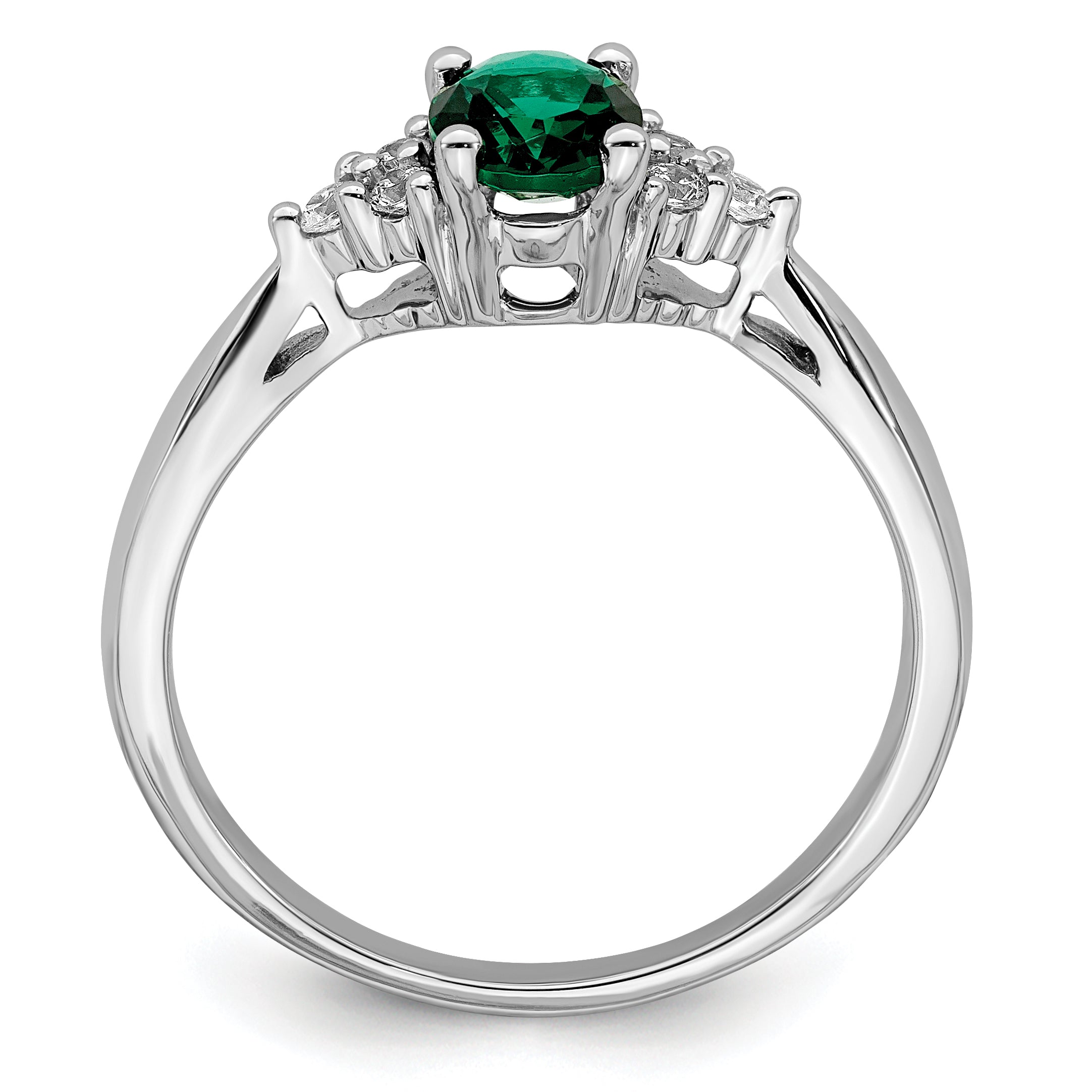 14k White Gold Created Emerald and Diamond Ring