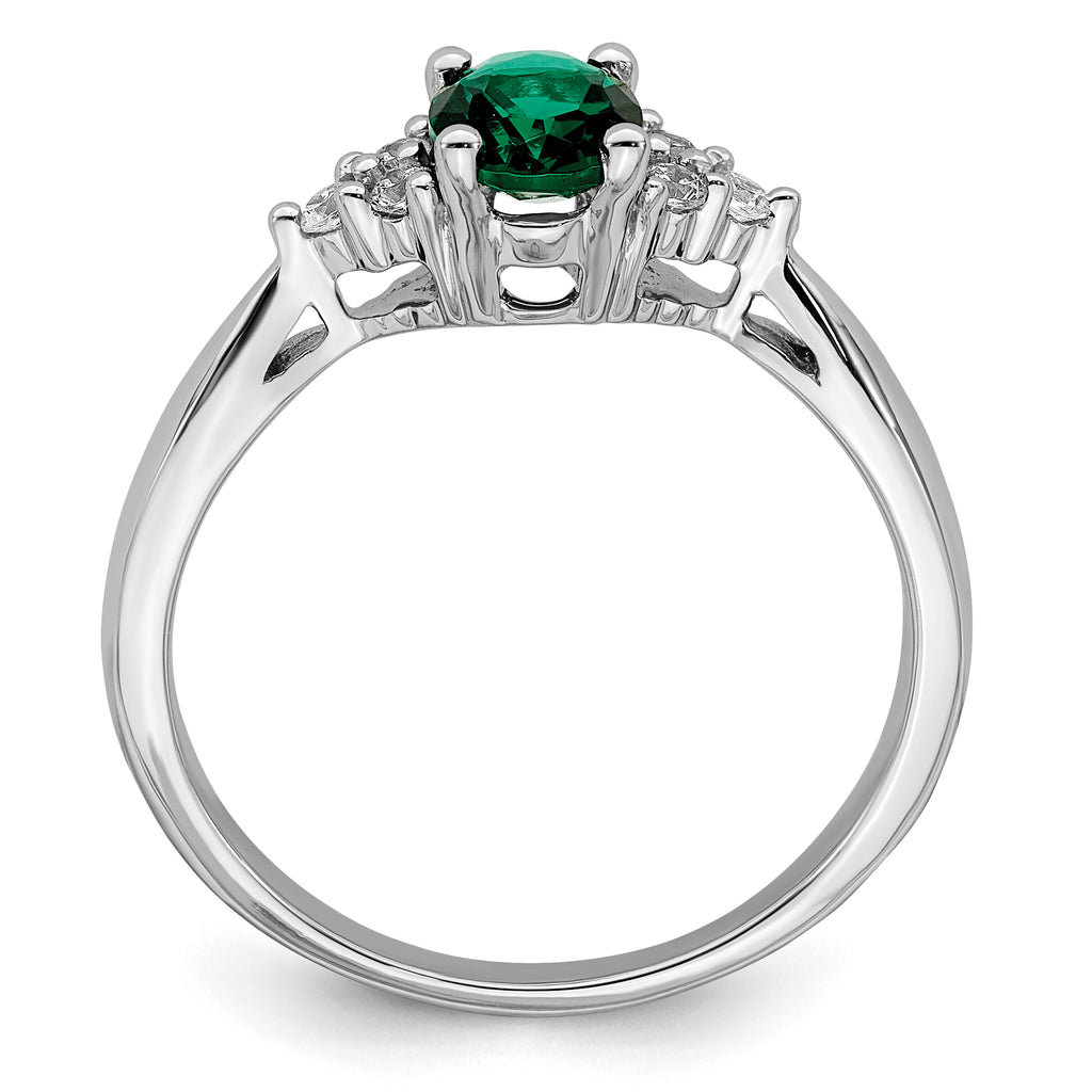 14k White Gold Created Emerald and Diamond Ring