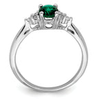 14k White Gold Created Emerald and Diamond Ring