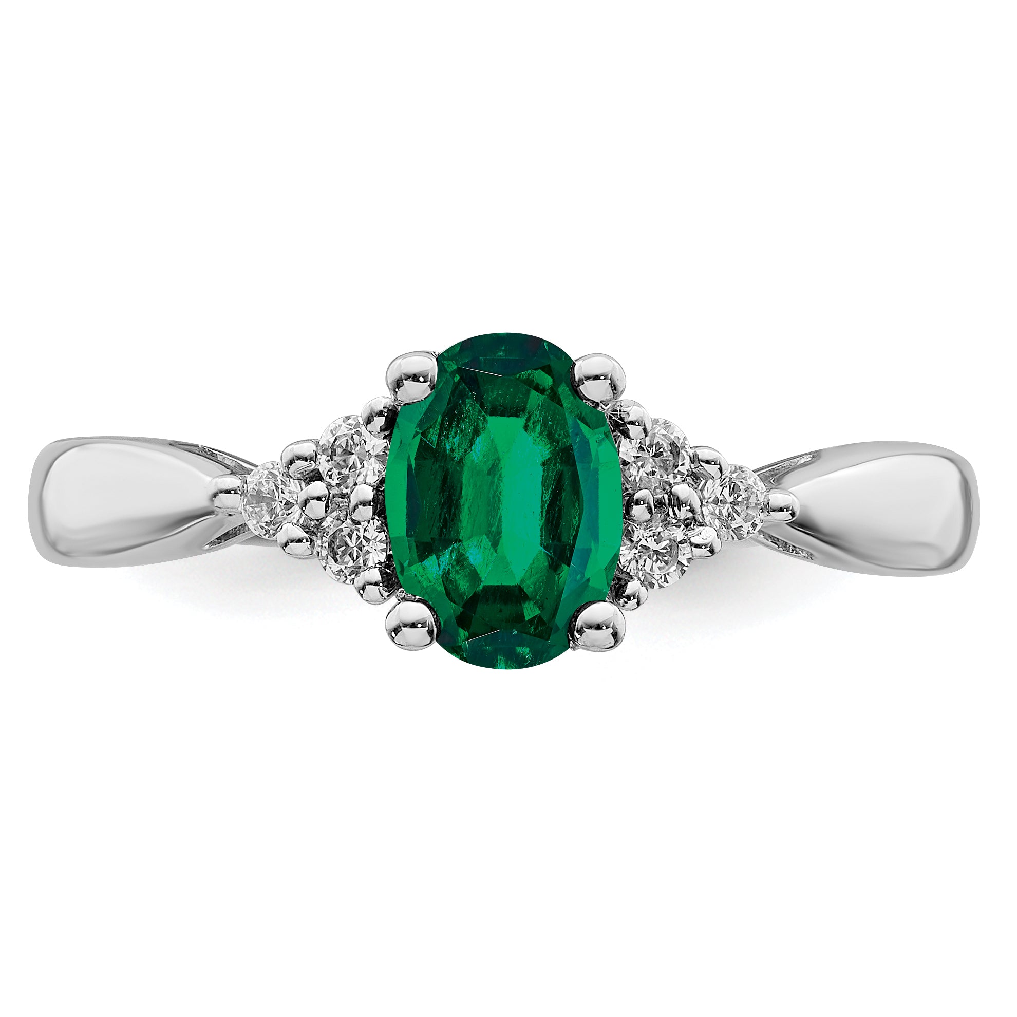 14k White Gold Created Emerald and Diamond Ring