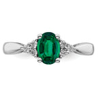 14k White Gold Created Emerald and Diamond Ring