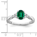 14k White Gold Created Emerald and Diamond Ring