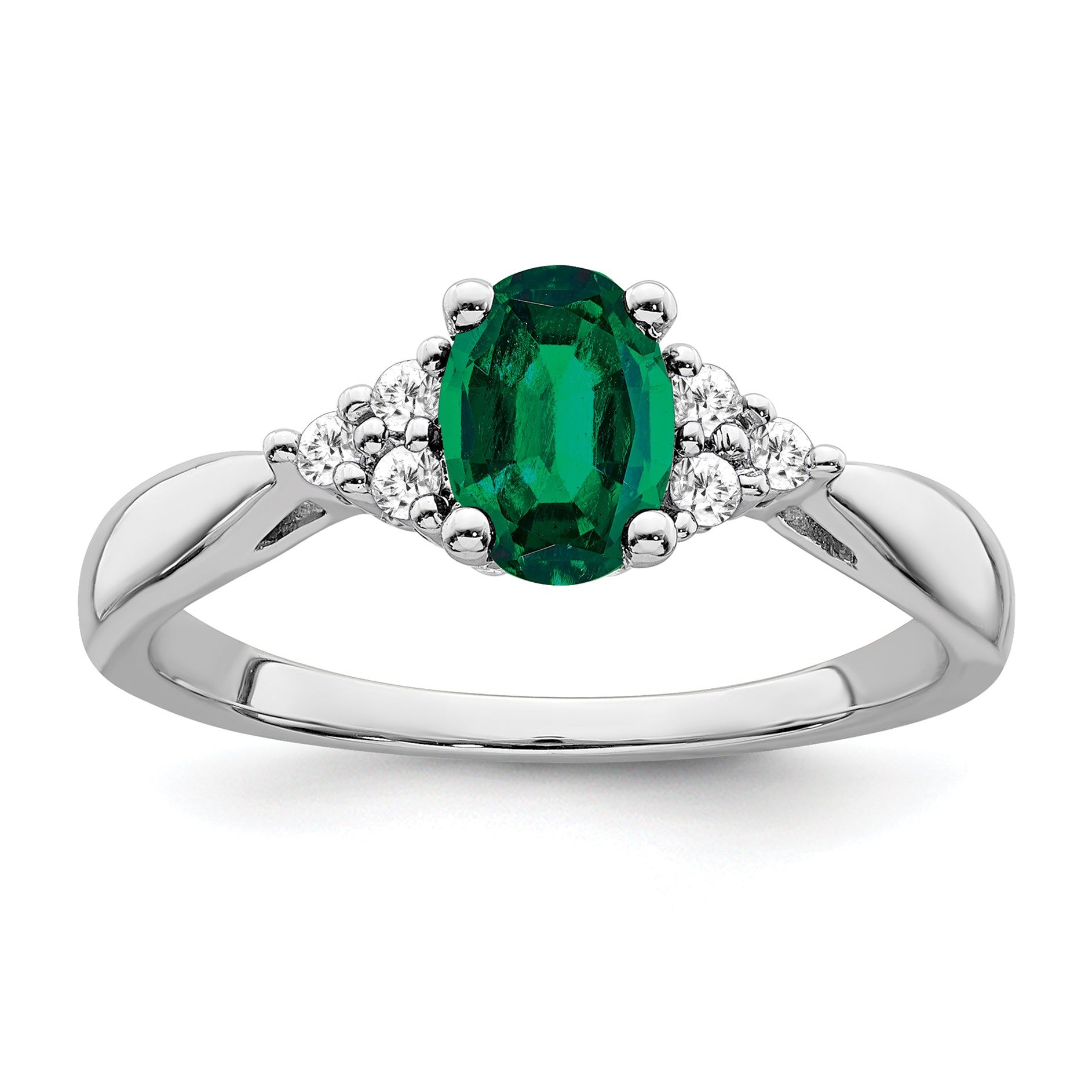 14k White Gold Created Emerald and Diamond Ring Main image