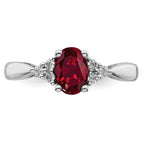 14k White Gold Created Ruby and Diamond Ring
