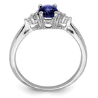 14k White Gold Created Sapphire and Diamond Ring
