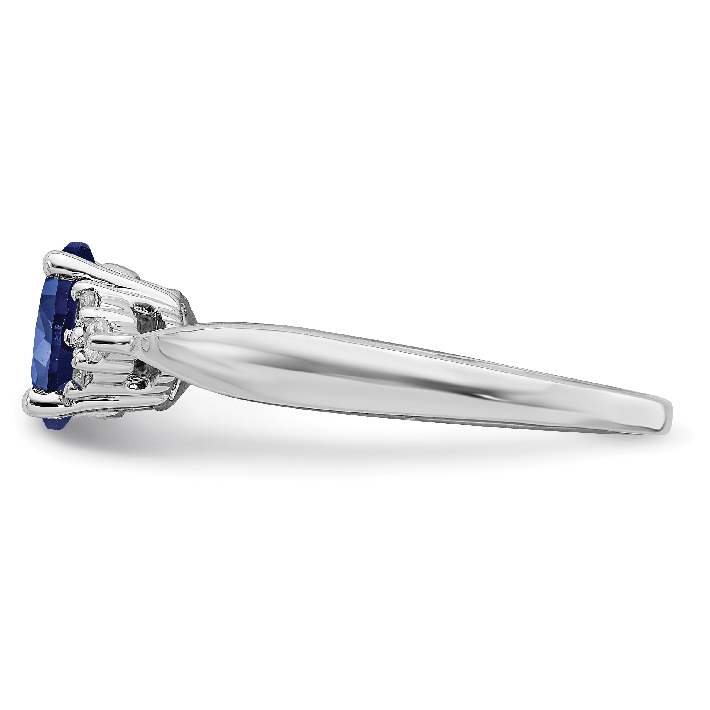 14k White Gold Created Sapphire and Diamond Ring