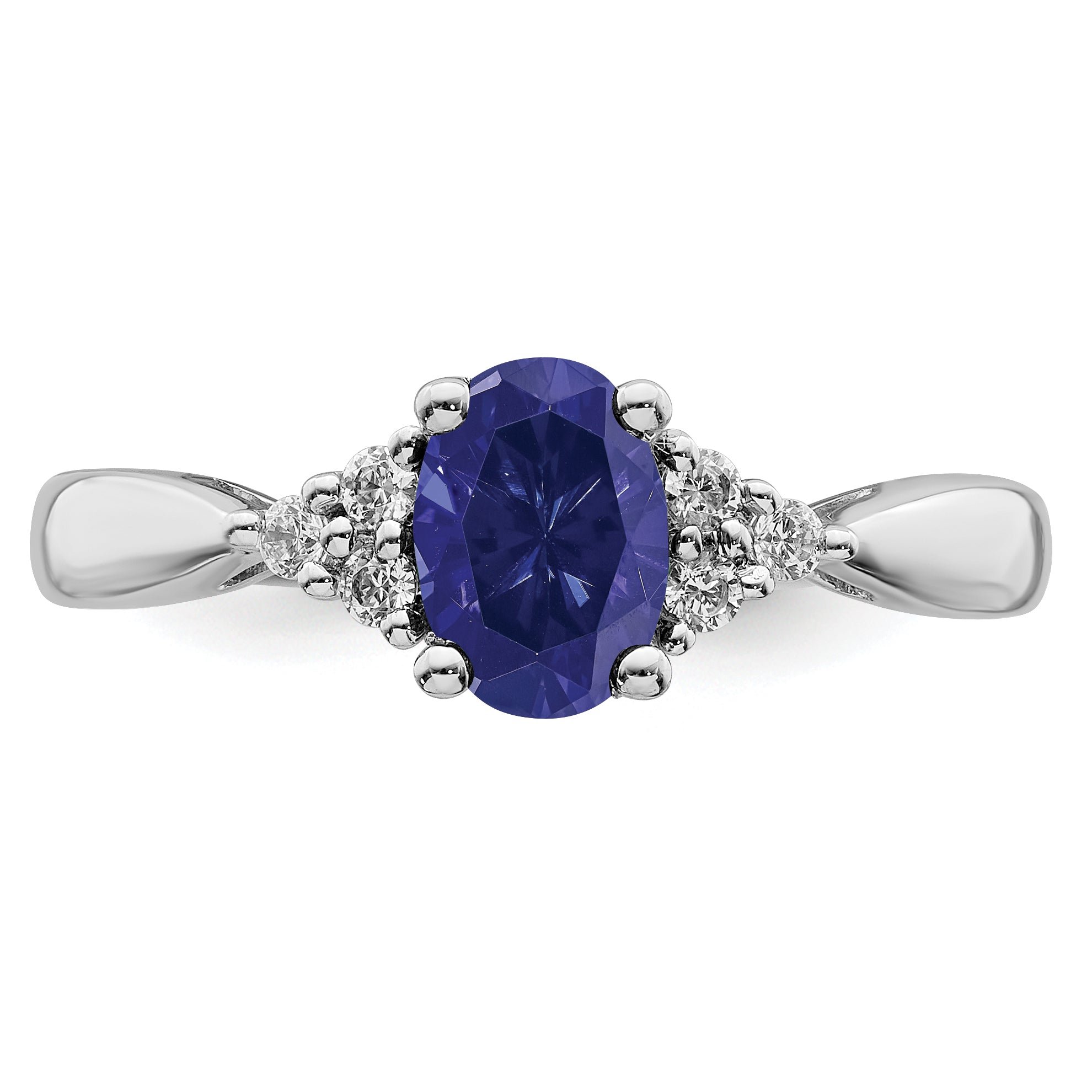14k White Gold Created Sapphire and Diamond Ring
