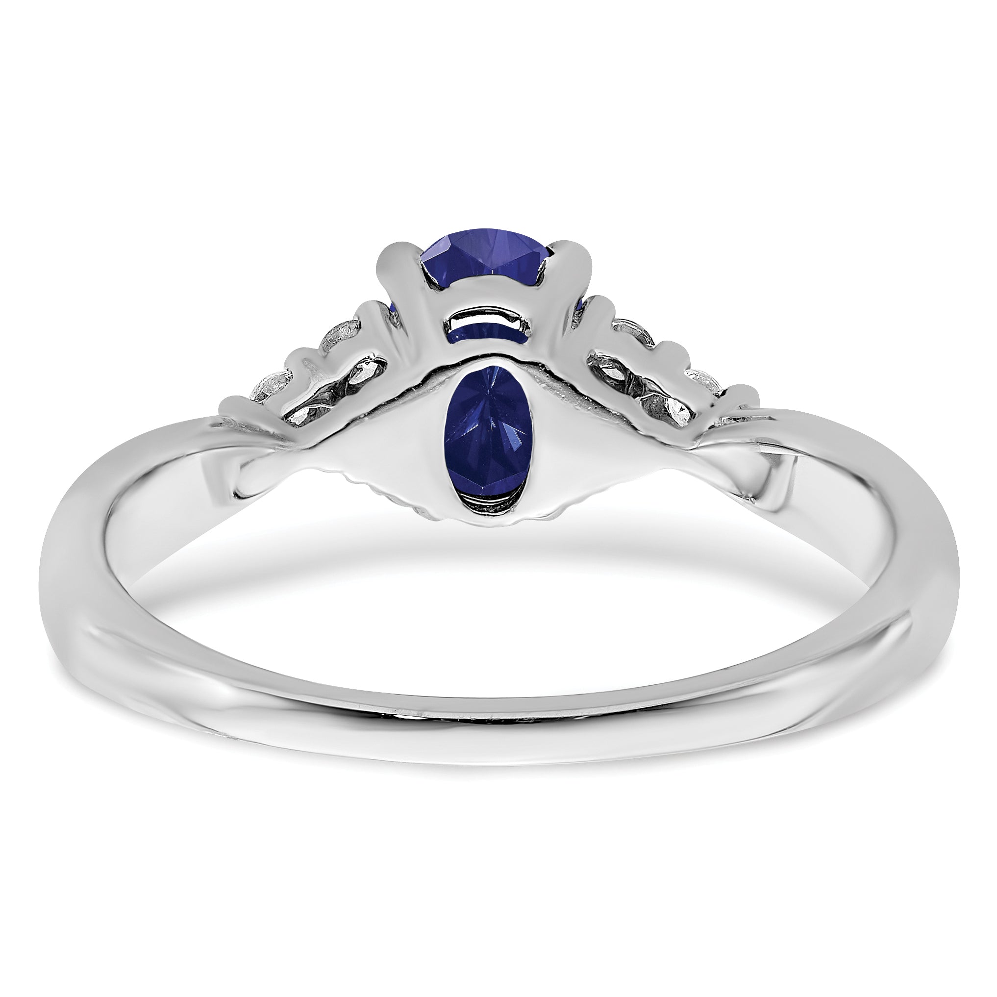 14k White Gold Created Sapphire and Diamond Ring