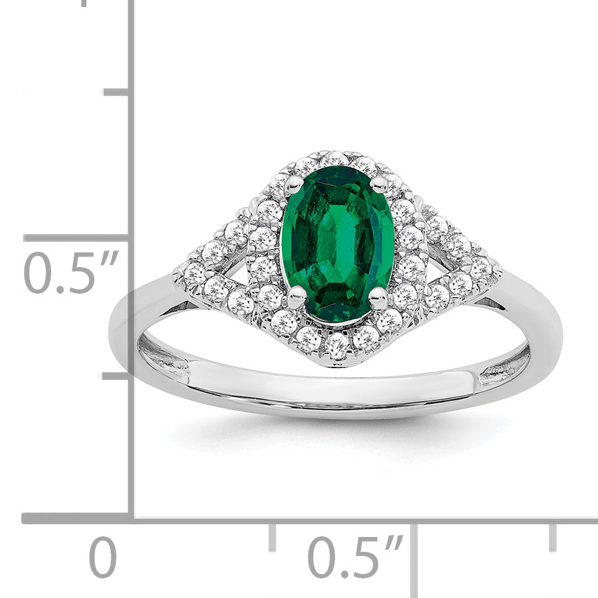 14k White Gold Oval Created Emerald and Diamond Ring Secondary image