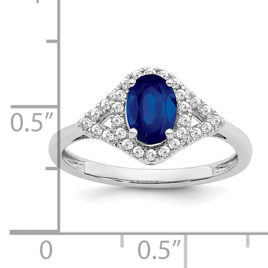 14k White Gold Oval Created Sapphire and Diamond Ring