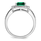14k White Gold Cushion Created Emerald and Diamond Halo Ring