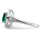 14k White Gold Cushion Created Emerald and Diamond Halo Ring