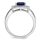 14k White Gold Cushion Created Sapphire and Diamond Halo Ring