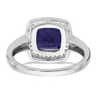 14k White Gold Cushion Created Sapphire and Diamond Halo Ring