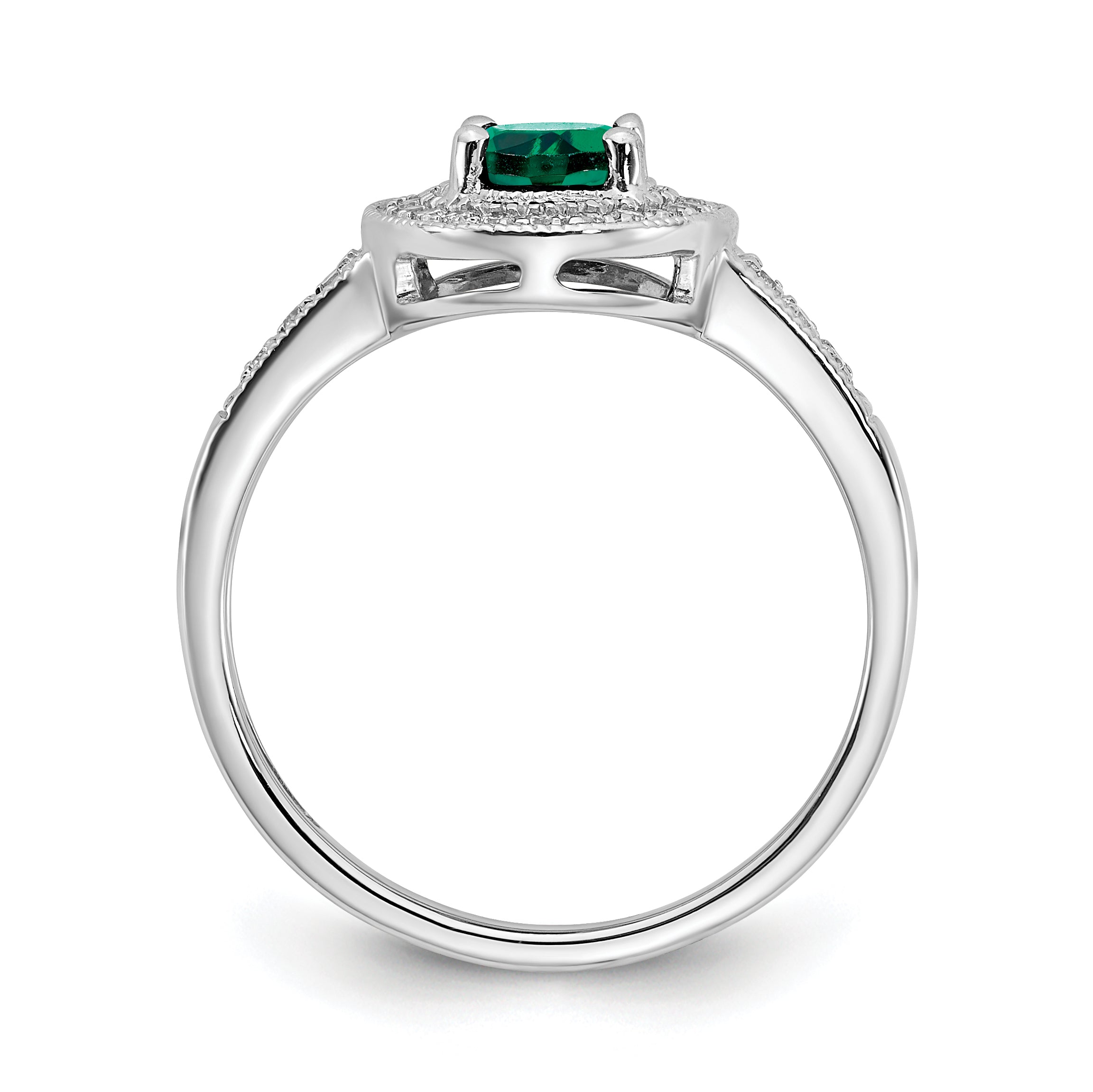 14k White Gold Oval Created Emerald and Diamond Halo Ring