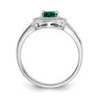 14k White Gold Oval Created Emerald and Diamond Halo Ring