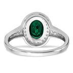 14k White Gold Oval Created Emerald and Diamond Halo Ring