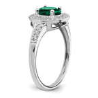 14k White Gold Oval Created Emerald and Diamond Halo Ring
