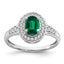 14k White Gold Oval Created Emerald and Diamond Halo Ring