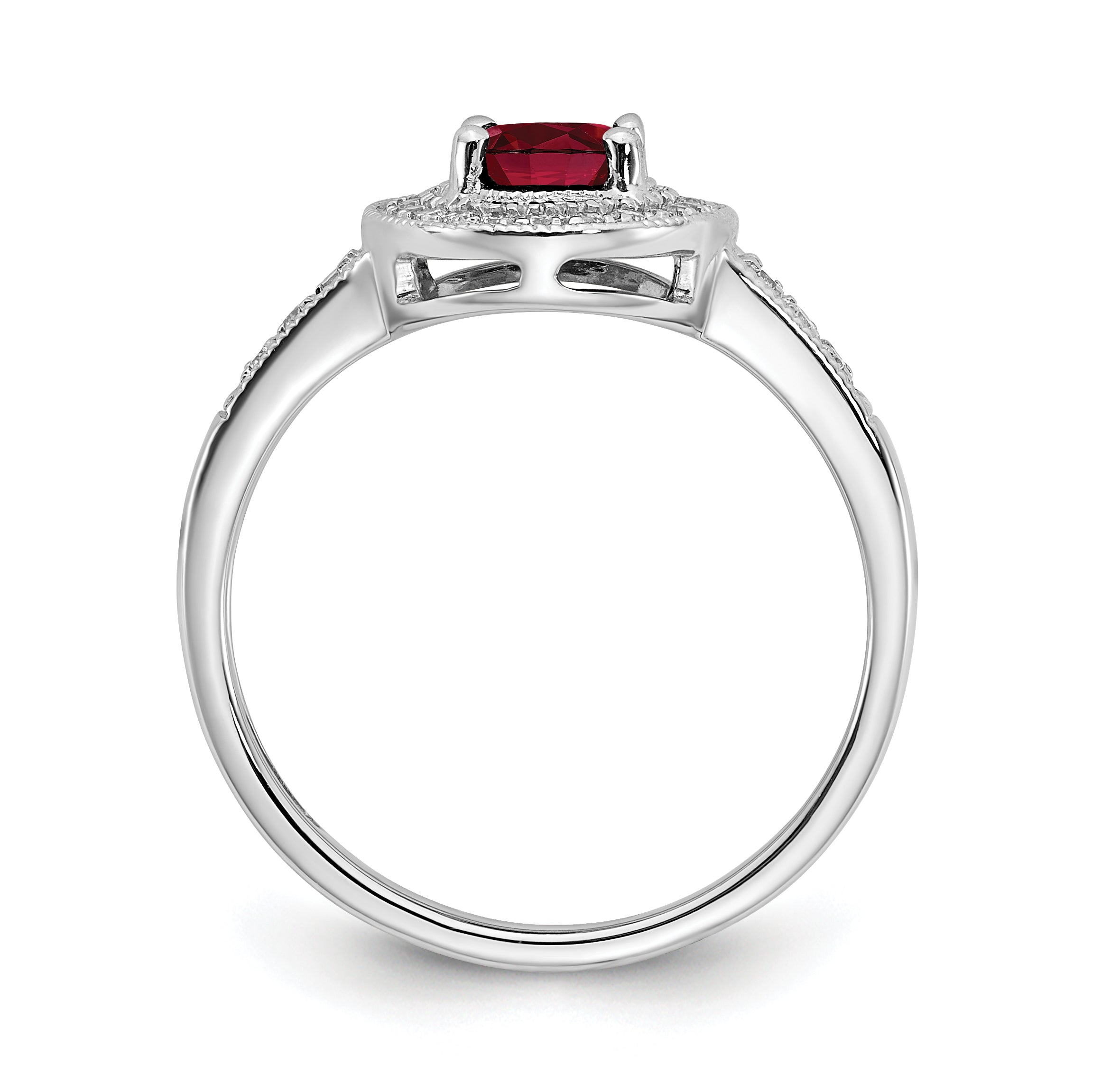 14k White Gold Oval Created Ruby and Diamond Halo Ring Secondary image
