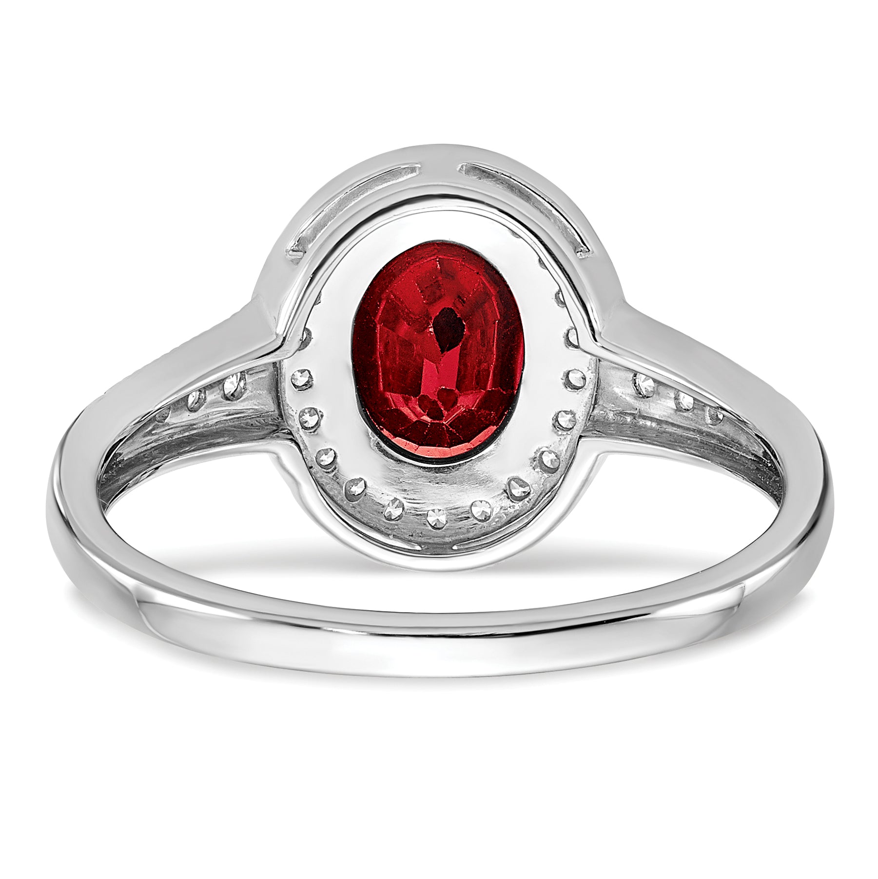 14k White Gold Oval Created Ruby and Diamond Halo Ring
