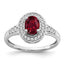 14k White Gold Oval Created Ruby and Diamond Halo Ring