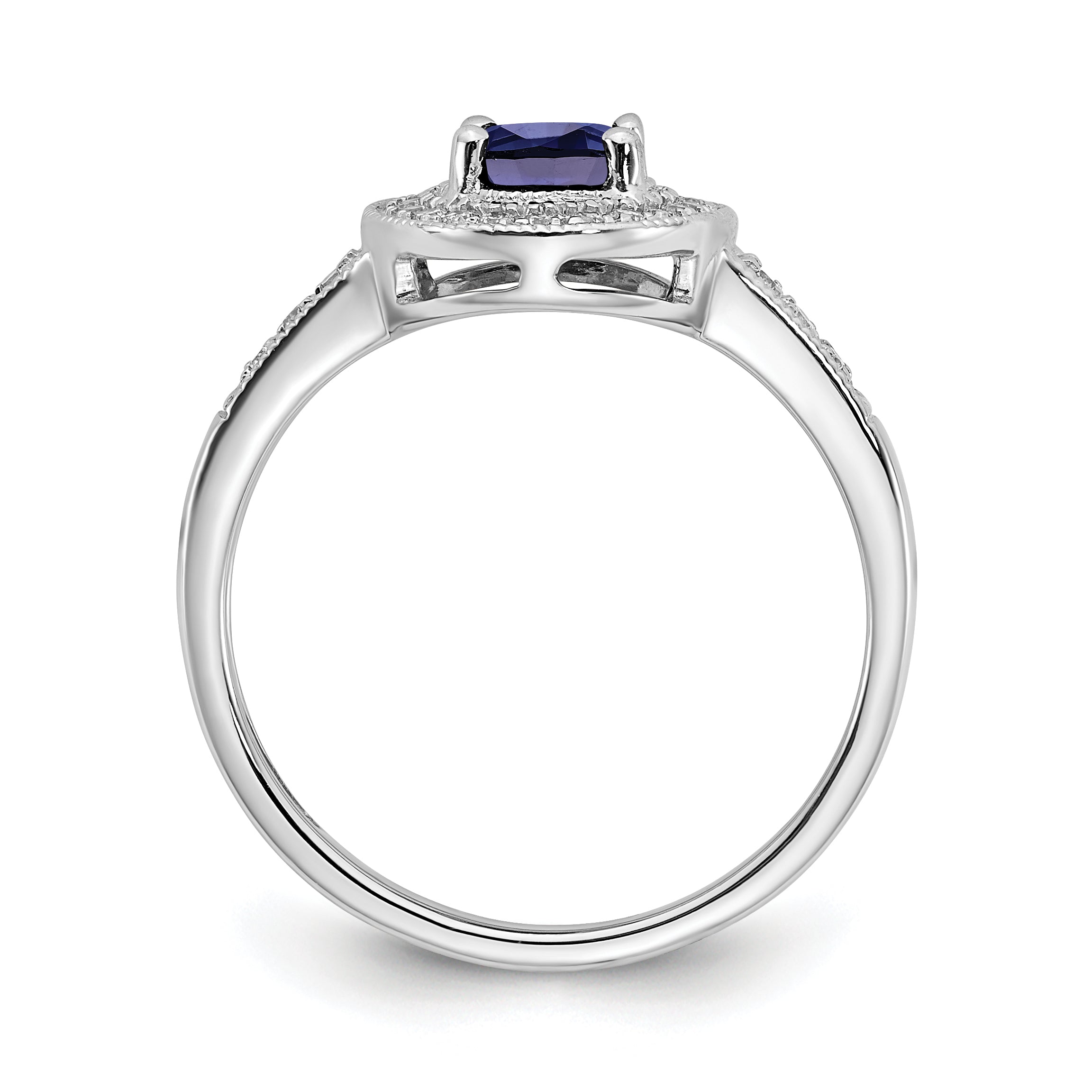 14k White Gold Oval Created Sapphire and Diamond Halo Ring Secondary image