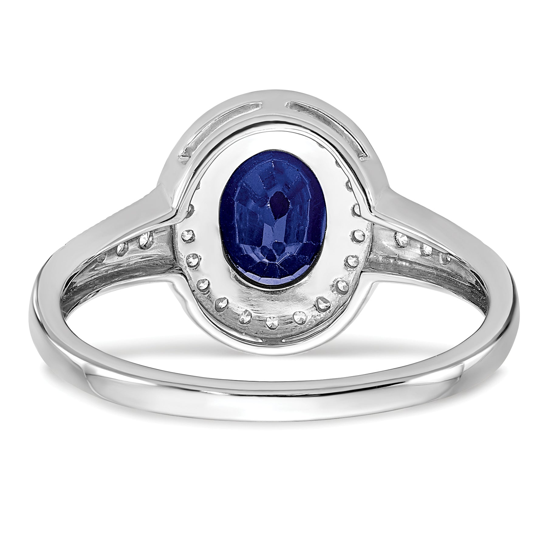 14k White Gold Oval Created Sapphire and Diamond Halo Ring